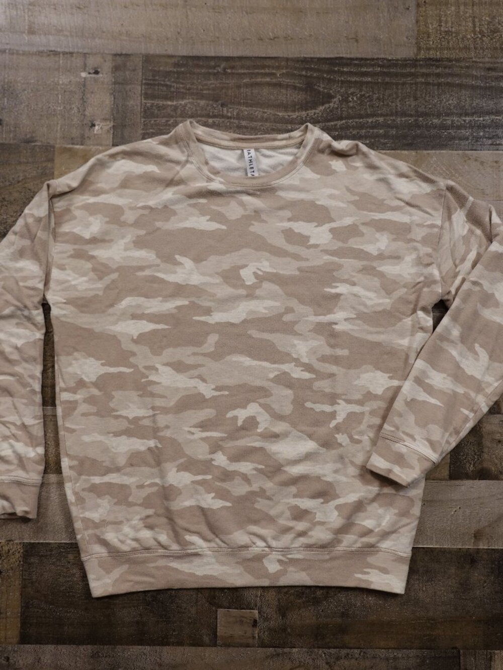 Athleta Balance Pullover Sweatshirt‎ Women’s Small Beige Camo Lounge Athleisure